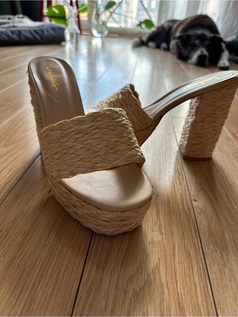 Lulu's Natural Braided Platform Mule Heels